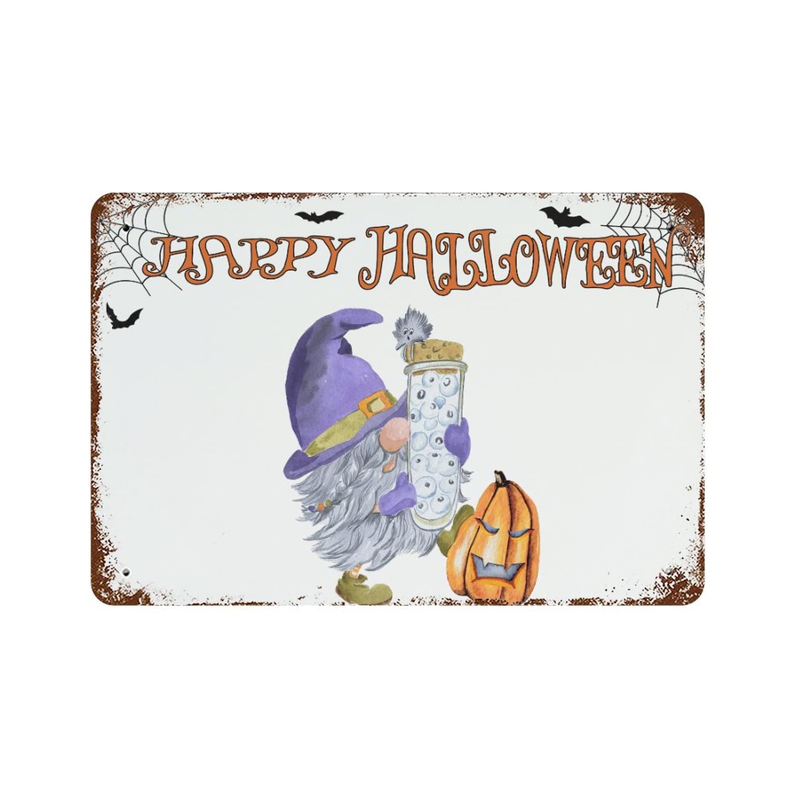 Panneau métal Happy Halloween pour entrée de maison hantée