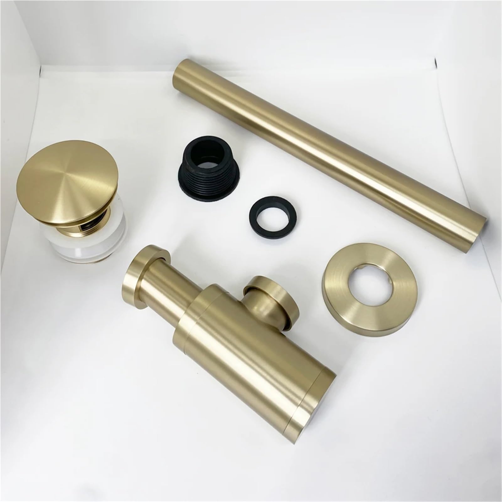 Desague lavabo Kits de tubos sifón residuos for lavabo, trampa for botellas fregadero baño, Oro pulido mate(Matt Gold with hole)