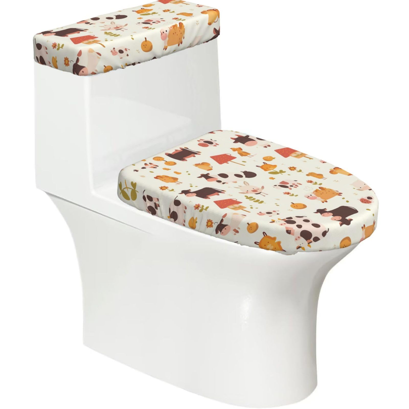 Wzycwb Black A Herd Of Cows 2-Piece Toilet Seat Cover Set With Tank Lid, Elastic Fit For U-Shape & Elongated Toilets, Bathroom Decor, Housewarming Gift