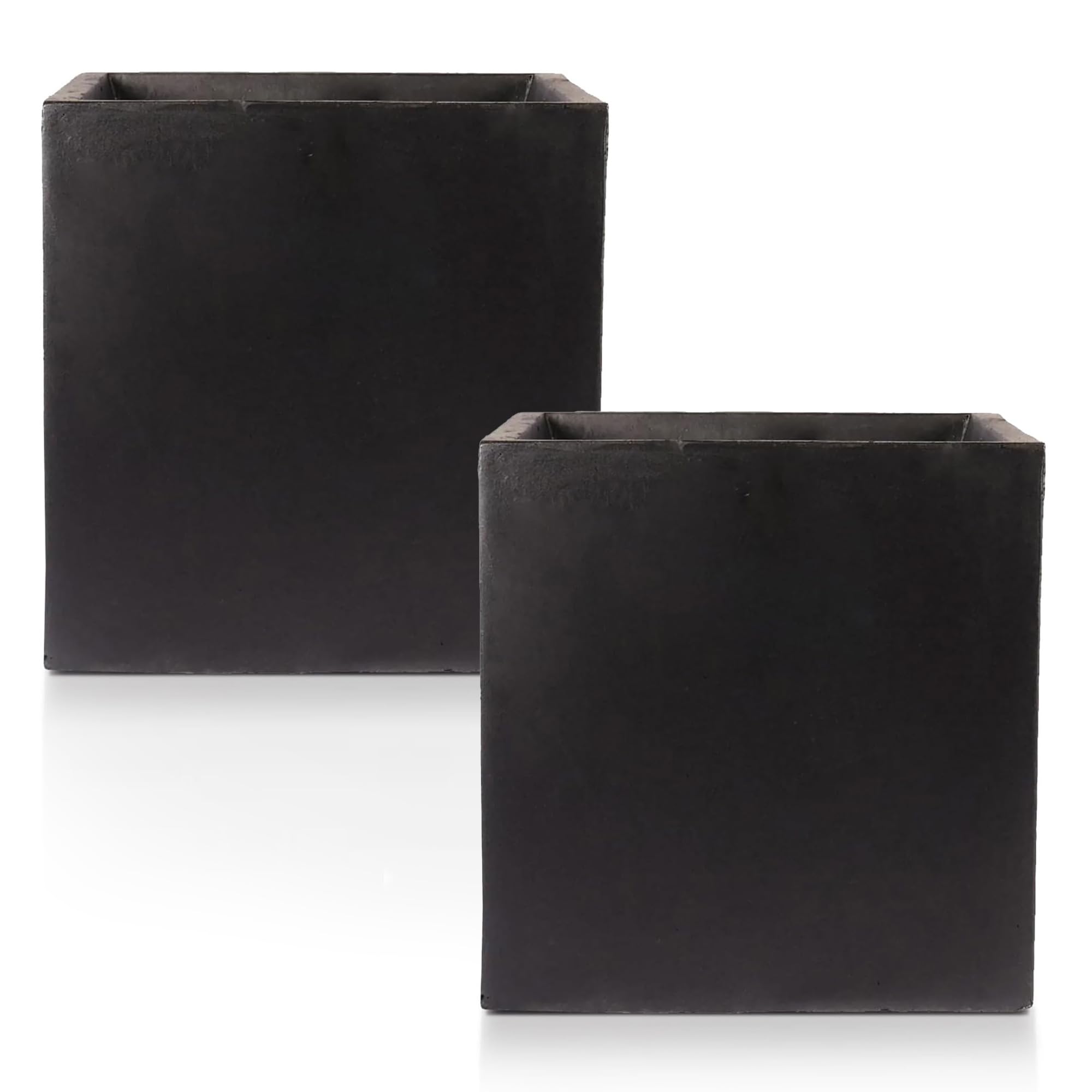 IDEALIST 2 x 40cm Square Planter for Garden | Black Reinforced Stone Flower Pot Set with Drainage Holes L40 W40 H40 cm, 65 litres โ image 1