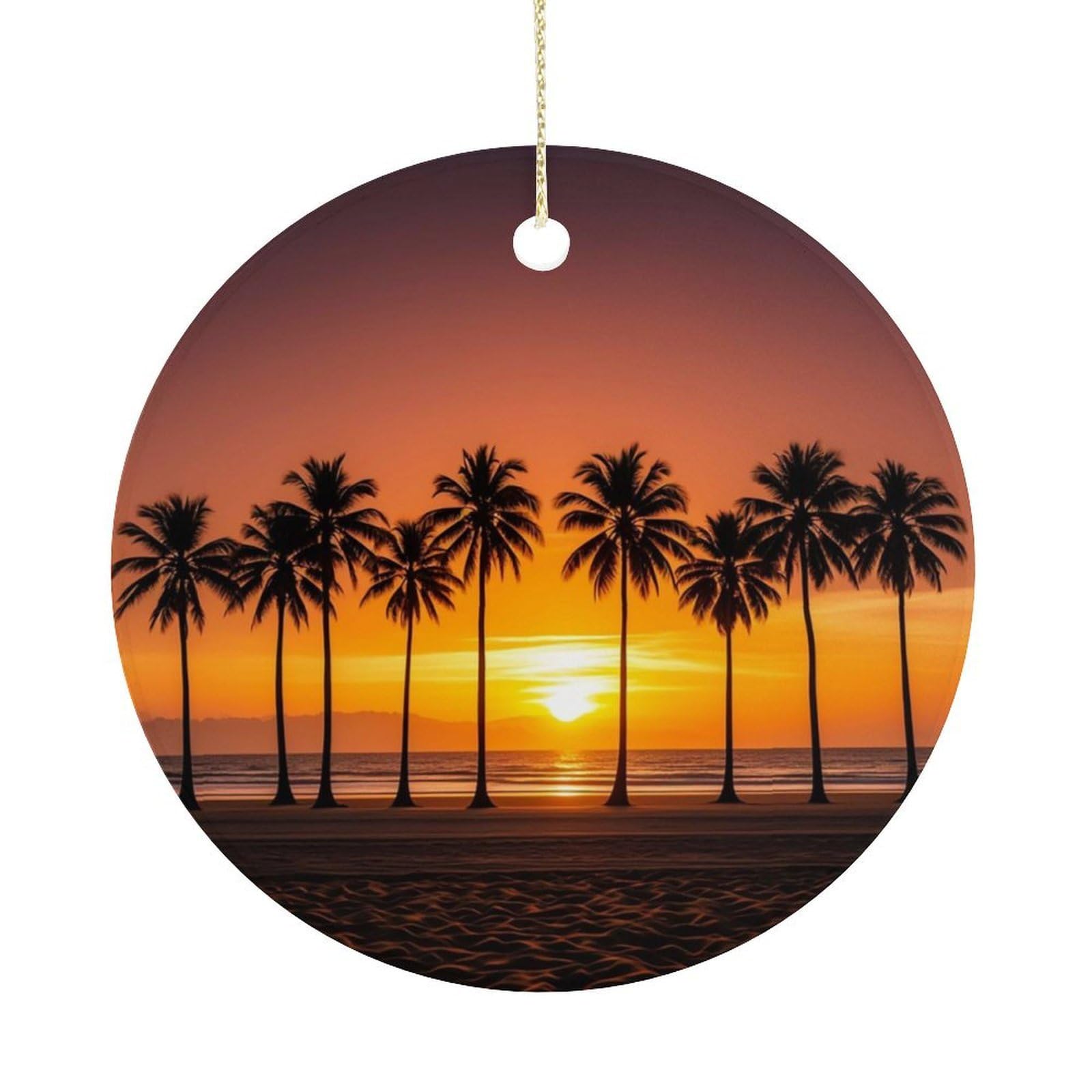 Personalized Christmas Ornaments 2025 Ceramic Hanging Tropical Sunset Beach Ornaments with Gold String Double-Sided Vintage Holiday Decorations for Tree Mantel Tabletop Xmas Party Favors