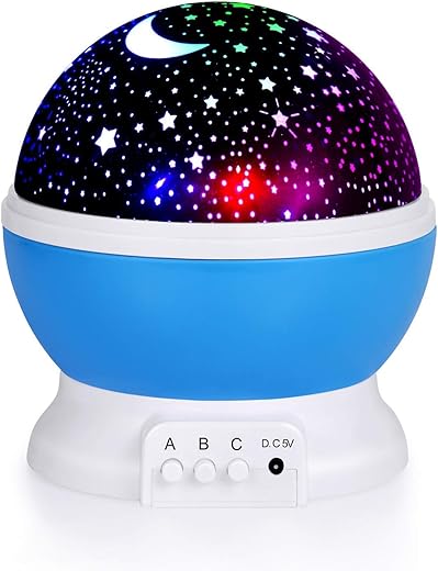 House of Quirk Plastic Night Light Lamps for Bedroom 360 Degree Rotating Star Projector Lights Color Changing LED for Kids Baby Nursery Gift - Color As Per Availability, White Star, Pack of 1