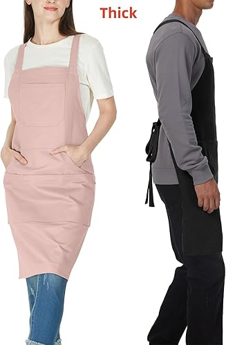 Miniatura 2 de Delantal 100% algodón, resistente y de alta densidad, respaldo cruzado + hebilla de cierre rápido + 6 bolsillos + 2 lazos para toallas para asar a