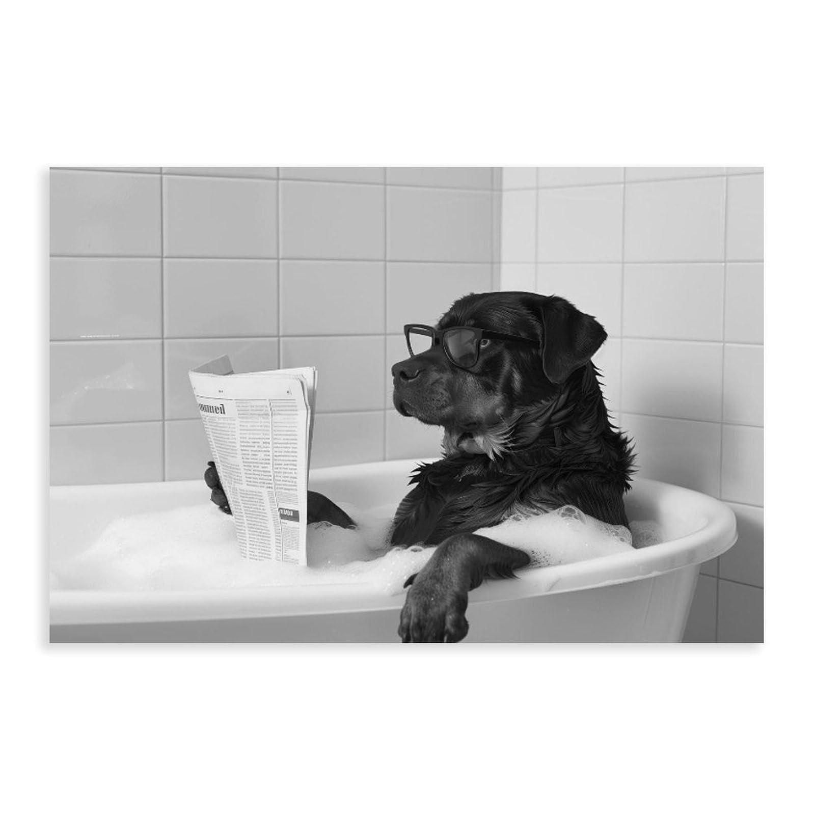 NCUDANK Rottweiler in The Bathtub Canvas Poster Bedroom Decor Landscape Office Room Decor Gift 12x18inch(30x45cm)