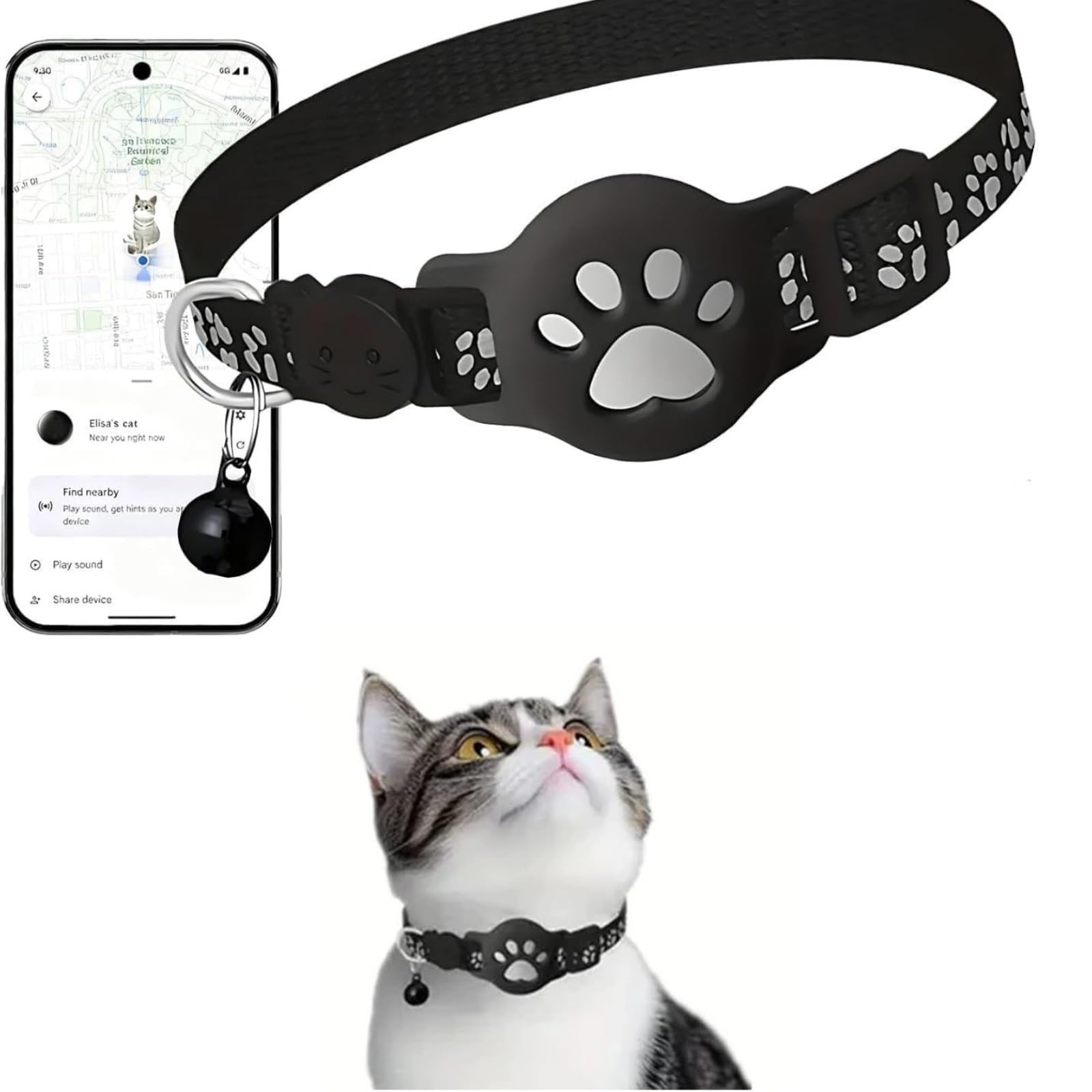 Cat Tracker Collar for Small Cats, No Monthly Fee, Cat Tracker Gps Collar For Small Cats, For Apple Find Function(Applicable to iOS and Android) (A)