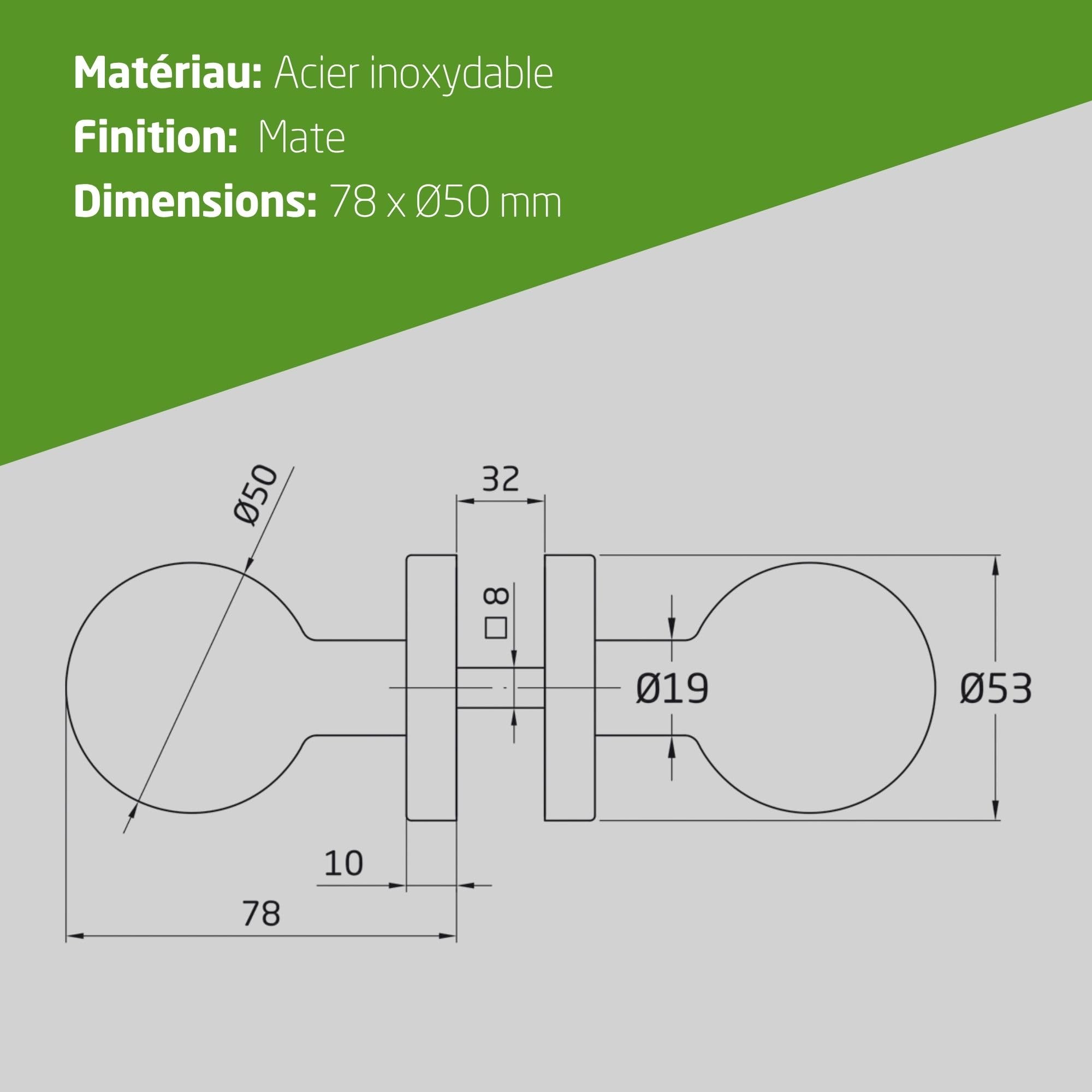 Amig – Bouton/Poignée ronde pour porte intérieure – Mod. 11GR – Prise ergonomique – Rosace ronde – Acier inoxydable 18/8 mat – Ø50 x 78 mm