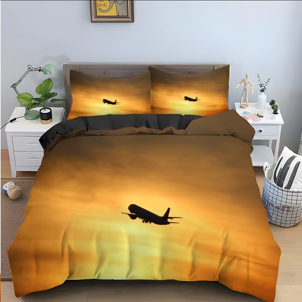 Parure de lit enfant avion jaune 110g/㎡ microfibre supérieure durable