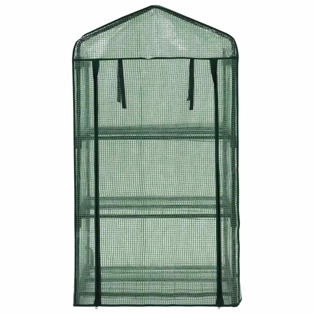 3-stopniowa mini szklarnia 69 x 49 x 125 cm z 3 półkami, odporny na warunki atmosferyczne inspekt z malowanej proszkowo rury stalowej i polietylenu, idealna na pomidory, warzywa, wysiew