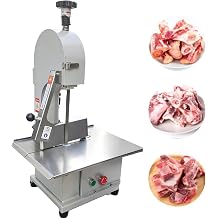 Commercial Electric Meat Saw, 1100W Bone Saw for Butchering with 17.32" x 12.2" Stainless Steel Countertop, 0-5.12 Inch Cutting Thickness, Meat Bandsaw for Frozen Meat & Chops, 8 Blades