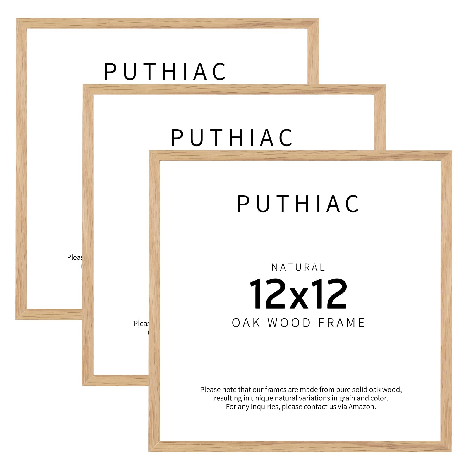 puthiac 12x12 Oak Wood Picture Frame - Minimalist 12x12 Poster Frame, 12"x12" Picture Frame Wood, Natural Solid Wooden Picture Frames for Wall Art Photo and Prints(3 Pack, Beige)