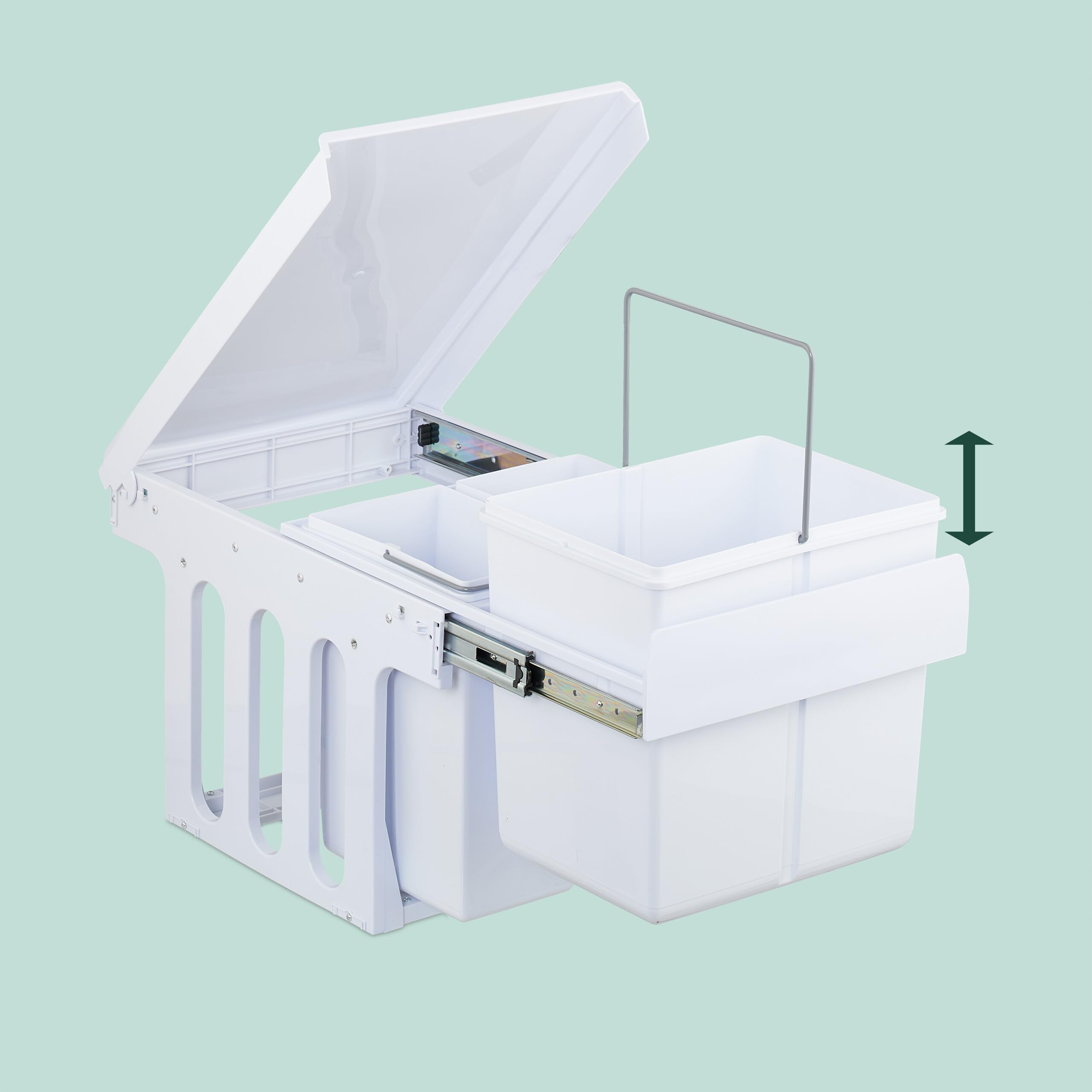 Relaxdays Cubo de Basura Cocina, 2 Compartimentos, 2X 8L, 35,5x25x47 cm, Extraíble, Papelera Reciclaje Fregadero, Blanco