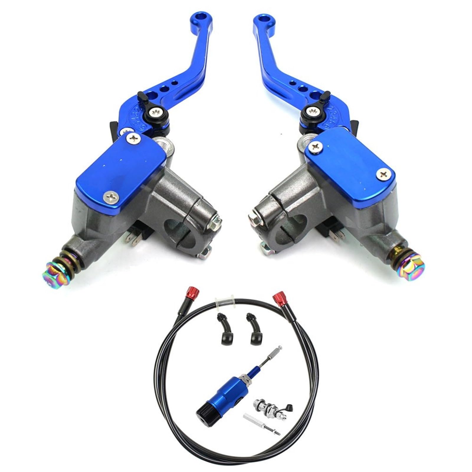 IUKMR Motorcycle Clutch Brake Lever 22mm Motorcycle Hydraulic Clutch Kit Brake Master Cylinder Dirt Bike Sport Scooter(Blue Set)