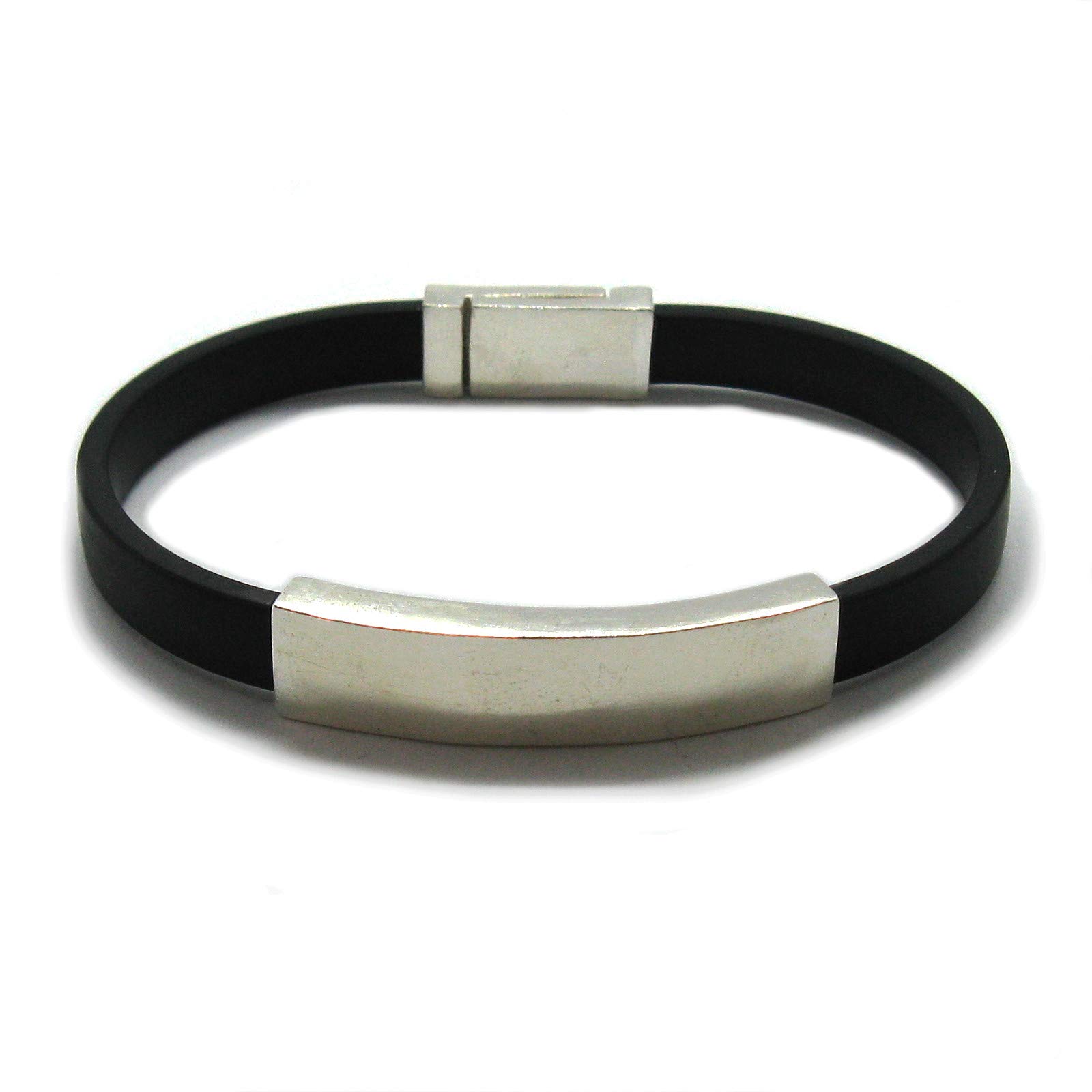 Bracelet en argent sterling massif 925 et caoutchouc avec fermoir magnétique B000223