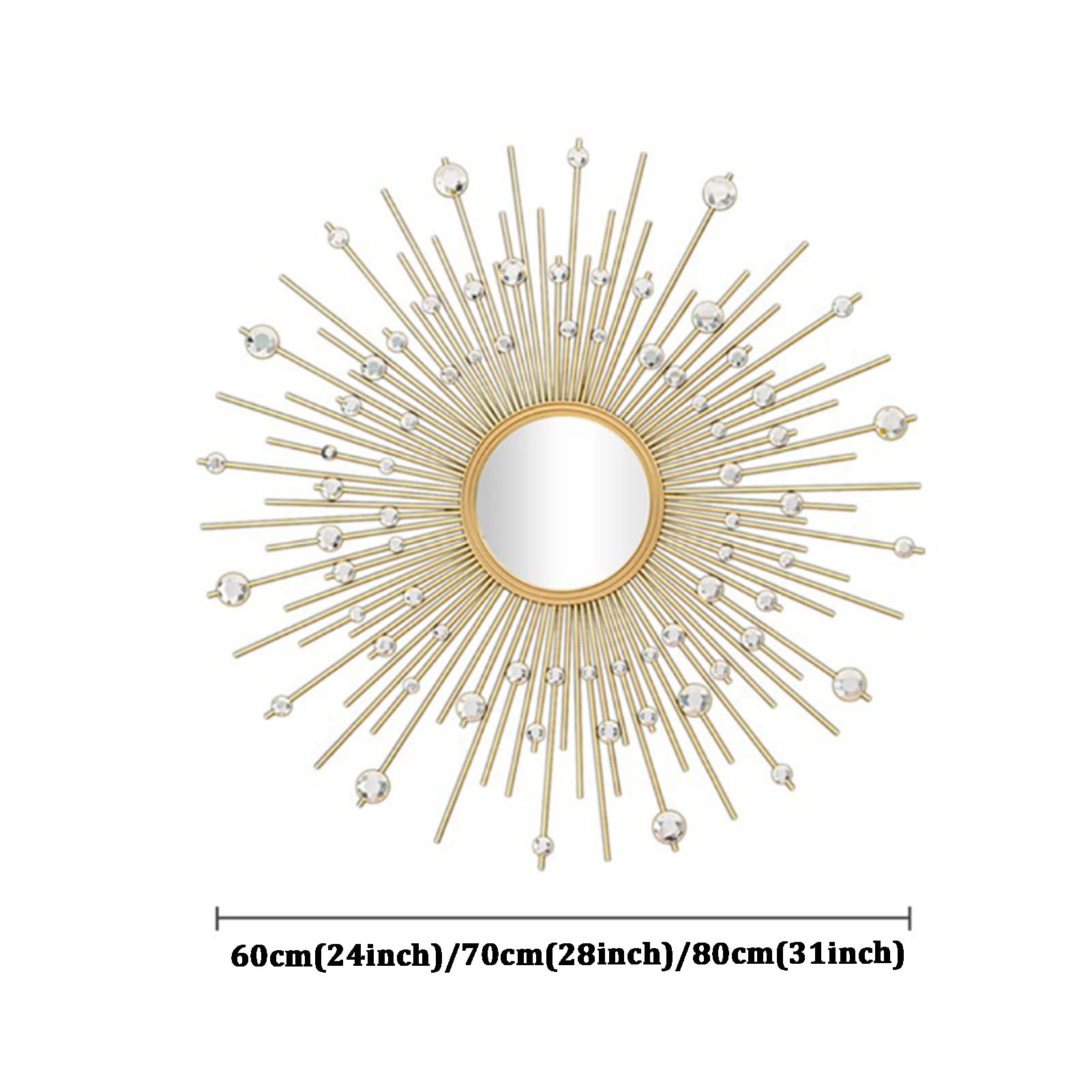 Großer Runder Wandspiegel für Wanddekor Wohnzimmer,Goldener Dekorative Spiegel Sunburst Wandspiegel,dekorativer Hängespiegel mit Metallrahmen,für Badezimmer Schlafzimmer Flur,60cm(24inch)