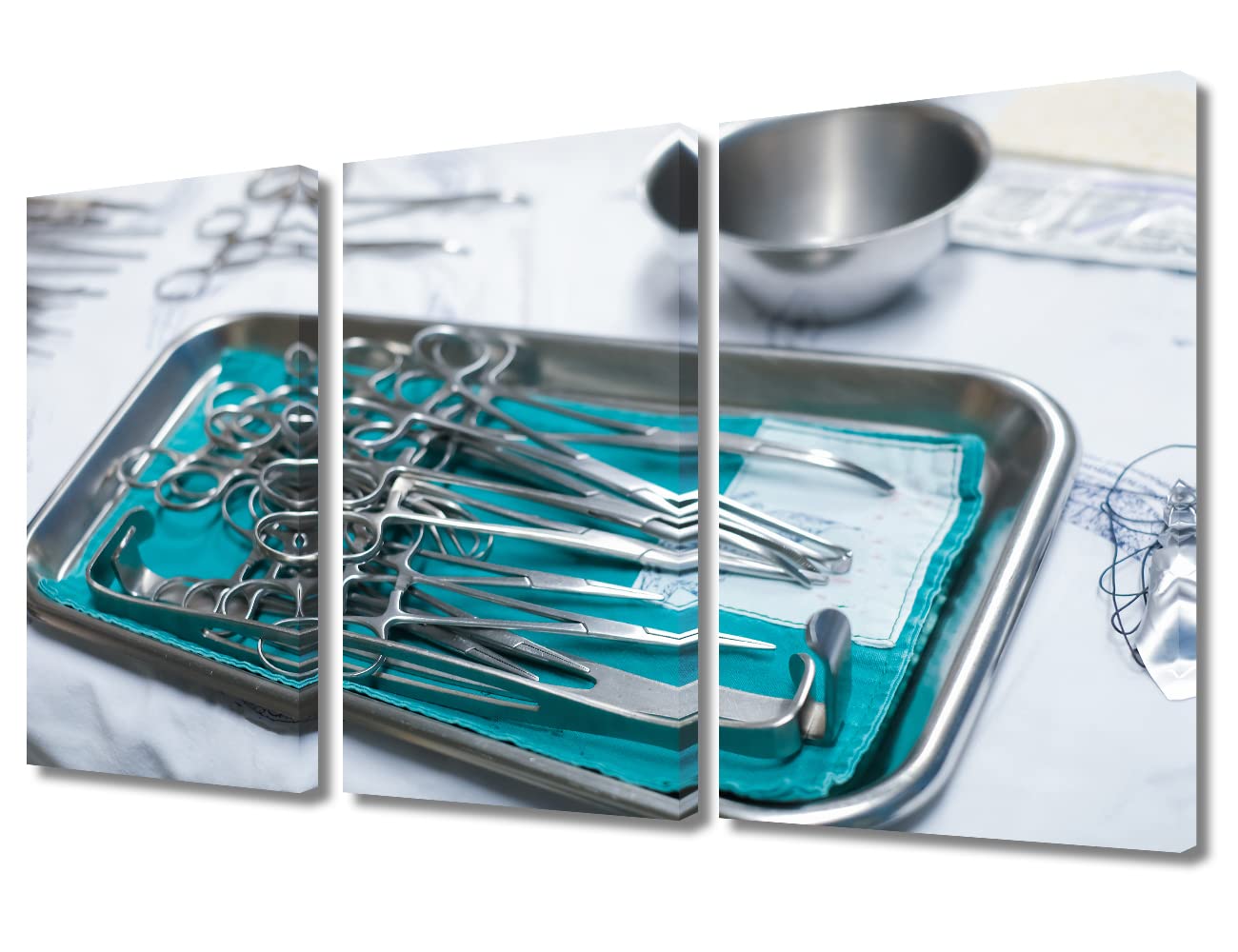 TUMOVO 3 Pieces Medical Instrument Poster Home Decor Medical background Modern Artwork Medical Examination Wall Art for Living Room Stretched and Framed Ready to Hang (36" Wx24 H)