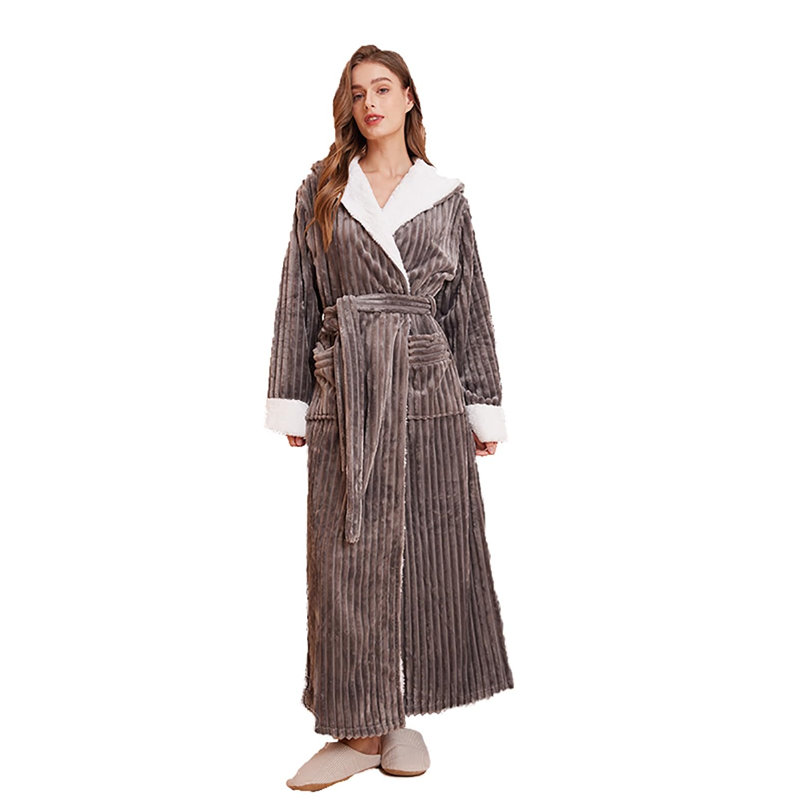 Accappatoio Spugna Donna Pile Morbida Con Cappuccio Tasche Cintura | Vestaglia Salvaspazio Altamente Assorbente Invernale Caldo, Accappatoio Pesante Unghezza al Polpaccio Per Casa Adulti Viaggio