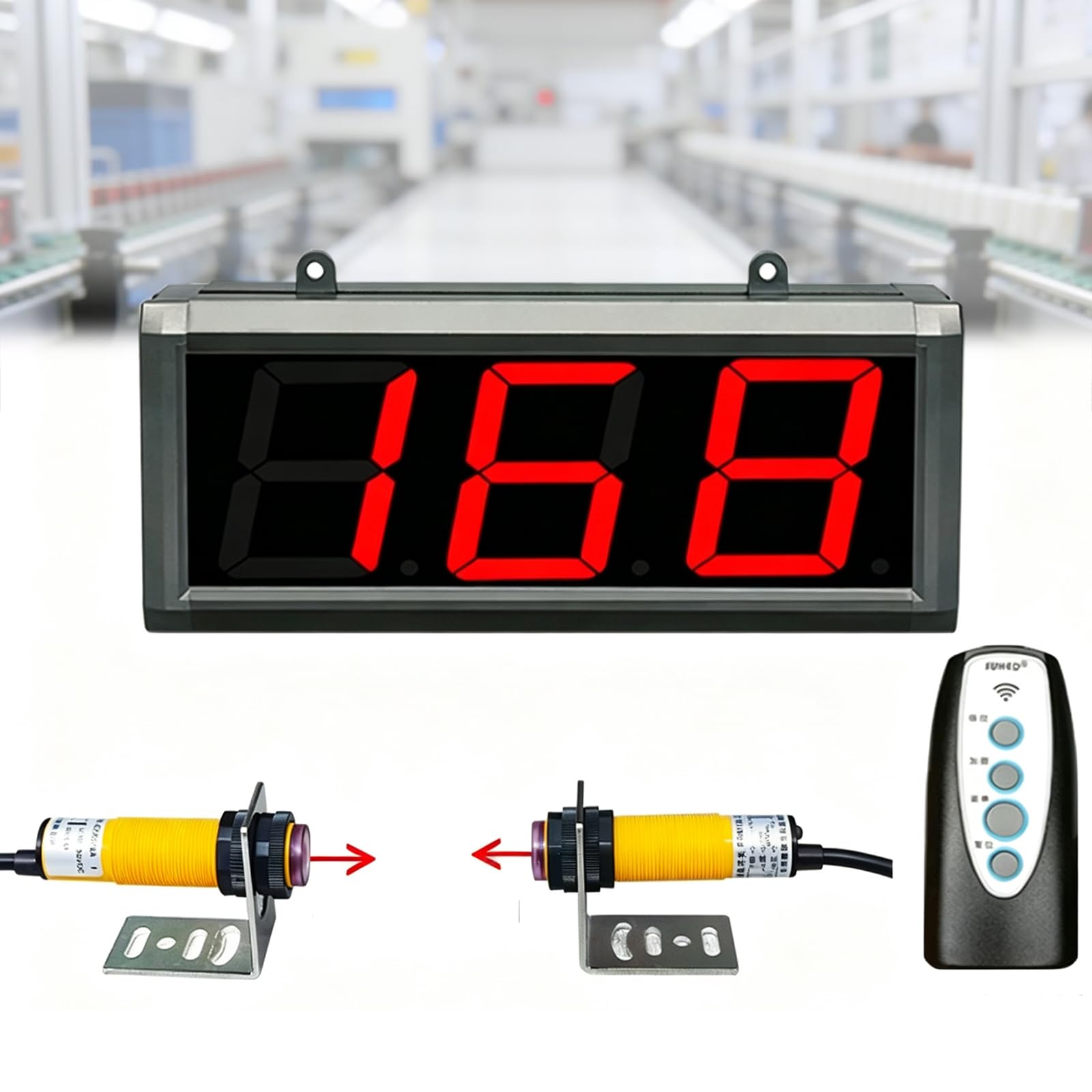 MObyat Contador Digital Industrial De 3 Dígitos, Contador Digital Led De 3 Pulgadas, Inducción Sin Contacto De 0 A 5 M, Memoria De Apagado, Conteo Automático hasta 999, para El Conteo De Cajas