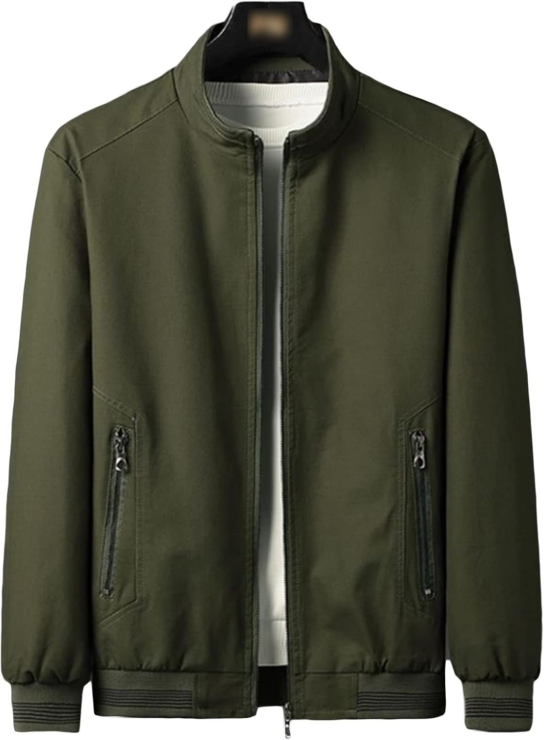 JEsilunmaMY Men's Casual Cotton Coat Zip Up Stand Collar Fall Bomber Jacket Slim Fit Lightweight Pocket Sportwear Sweatshirt