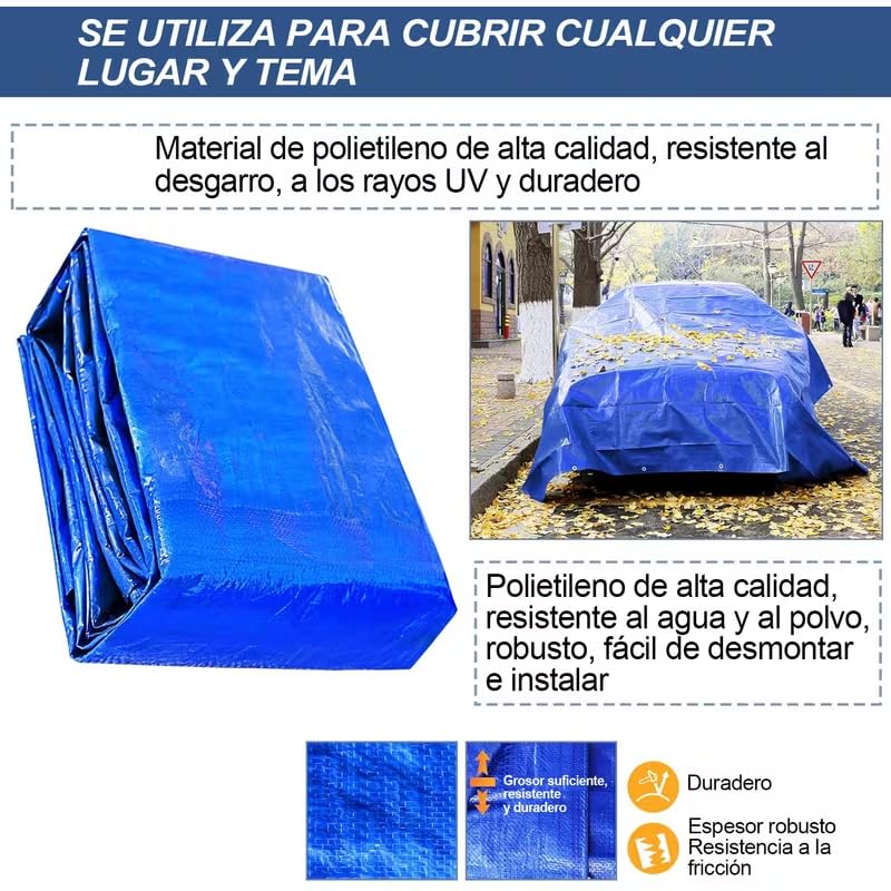 MORE FREE - Lona Impermeable Azul 70g/m² – Polipropileno y Polietileno, Resistente al Moho, con Ojales de Aluminio, Ideal para jardín, Coche y Muebles (5X6M)