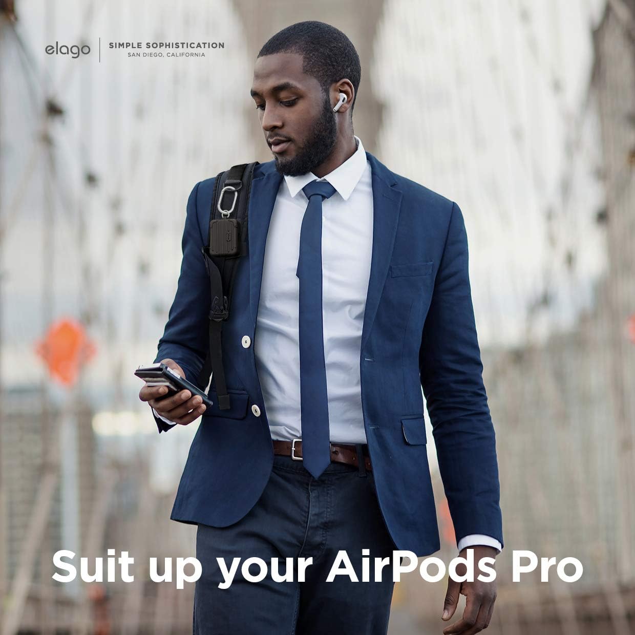 elago Suit Case Compatible with AirPods Pro Case [Black] - Premium Silicone, Shock Absorbing Drop Protection, Supports Wireless Charging, Adhesive Tapes Included