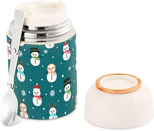 Miniatura 1 de MCHIVER Christmas Blue Snowman Food Jar with Spoon Stainless Steel Vacuum Insulated Food Container 17 oz Soup Thermos for Hot Food