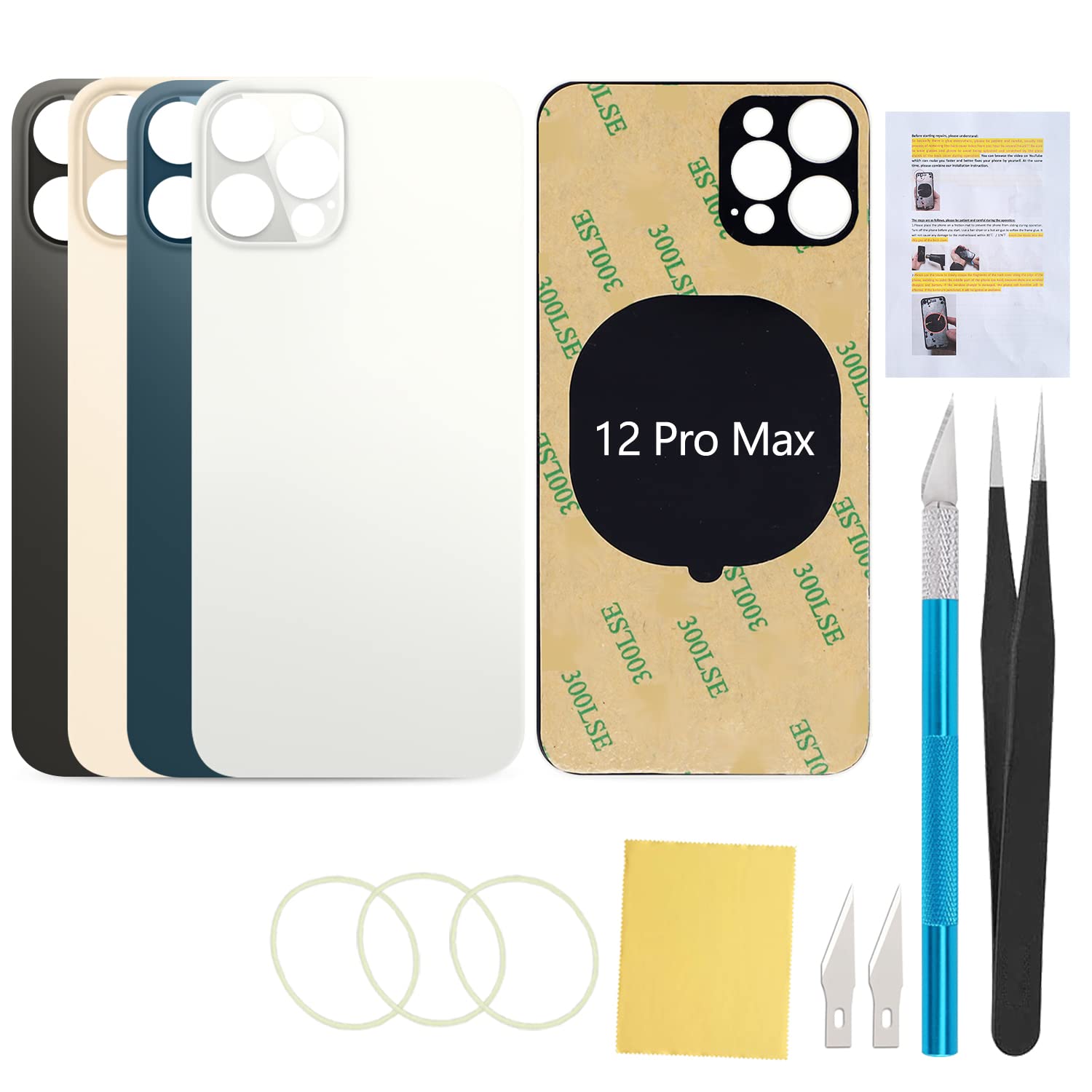 Rear Back Cover Screen Glass Replacement Compatible with iPhone 12 Pro Max 6.7-Inches All Carriers (Silver)