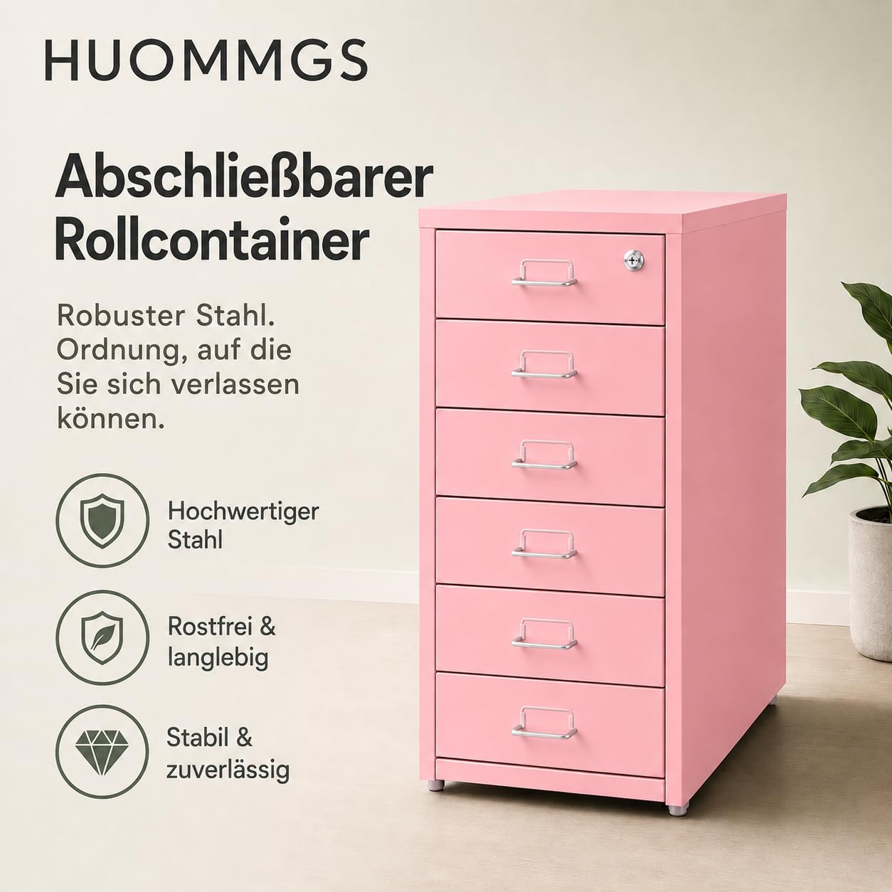 Armoire de bureau verrouillable - En métal - Avec tiroirs et 6 niveaux - Pour bureau - Rose