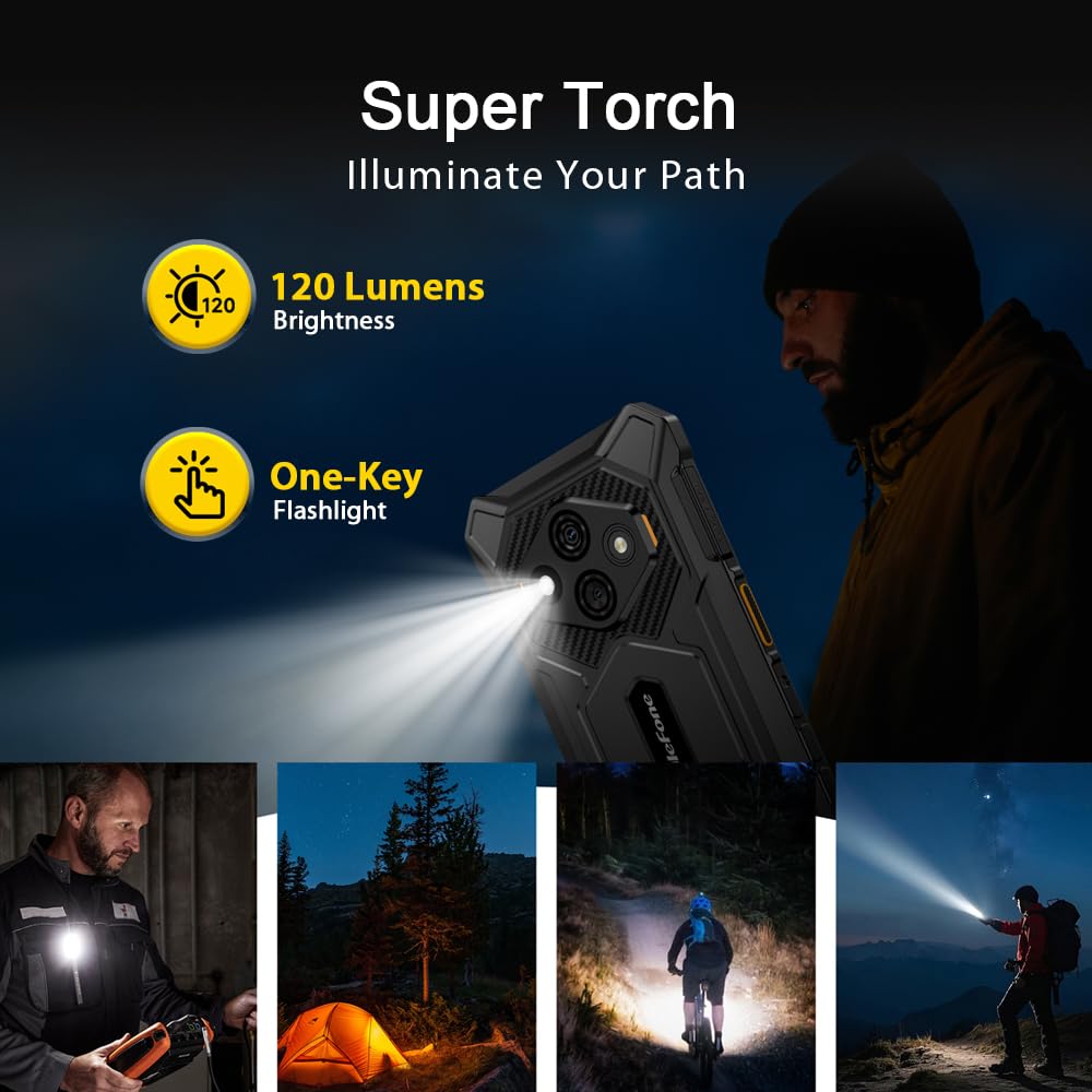 Ulefone RugKing 3 Pro Android 15 Rugged Smartphone 4G,16GB+128GB/TF 2TB, 6.56" HD+120Hz, 5700mAh Telefono Indistruttibile, 48MP+8MP, 120LM Super Torcia, 3-Slots/IP68/NFC/GPS/OTG/Con custodia,Nero