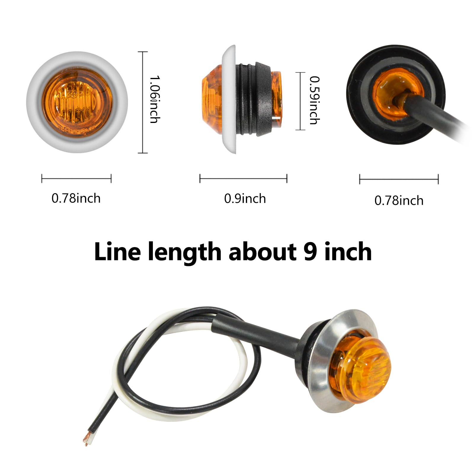 Baceyong 20 szt. 12V-24V Samochód LED Boczny Marker Wyczyść Światła Sygnałowe Lampy sygnałowe, Uniwersalne okrągłe wskaźniki sygnału bocznego Lampy dla ciężarówek Zwiastun SUV Caravan Camper, Amber