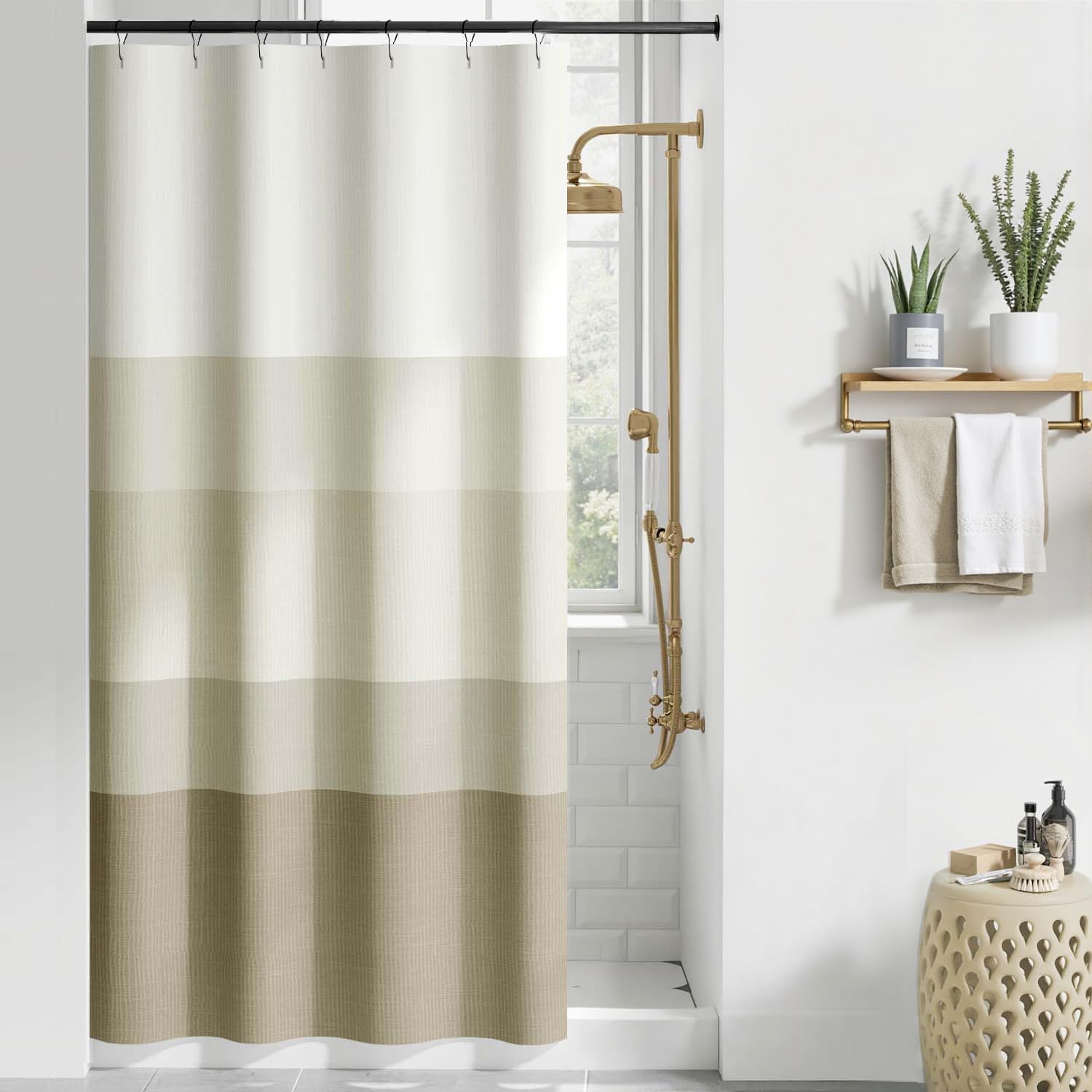 jinchan Small Stall Shower Curtain 36x72 Inches Ombre Wood Taupe Striped Shower Curtains for Bathroom Gradual Color Waterproof Fabric Minimalist Modern Neutral with 7 Hooks