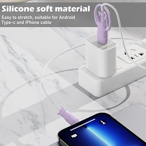 Miniatura 2 de CameCosy Funda protectora de cable 2 en 1 compatible con iPhone, Android, cable USB tipo C, 2 unidades de silicona estirable para cargador de cable,