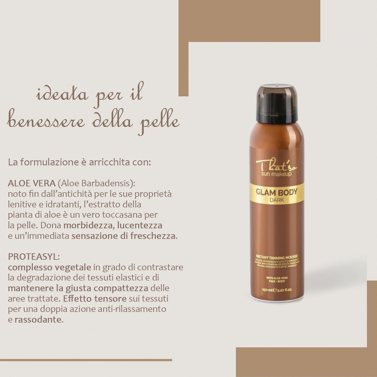 That'so Travel Size - Glam Body Dark - Mousse Tan Autobronzante pour le Visage et le Corps - avec DHA et Aloe Vera - Bronzage Instantané Naturel Bronze - 75 Ml