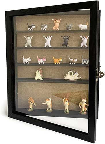 Miniatura 8 de WANLIAN Caja de sombra grande con estantes, 16 x 20 pulgadas, vitrina de madera con ventana acrílica, 5 estantes extraíbles y respaldo de lino, para