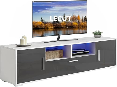 Miniatura 1 de Soporte de TV LED para TV de 65 pulgadas, centro de entretenimiento de alto brillo con consola de TV de almacenamiento, gabinete de TV para sala de
