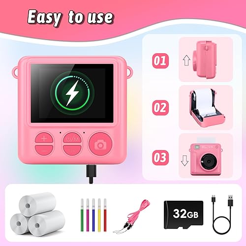 Miniatura 6 de Impresión instantánea de cámara para niños, regalos de cumpleaños de Navidad para niñas y niños de 3 a 12 años, cámara digital HD para niños,
