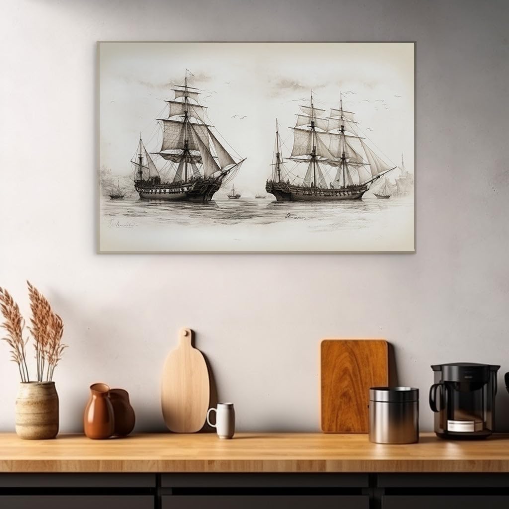 Canvas for Living room. Majestic Seas and Mighty Ships - A Tale of Two Vessels on the Ocean's Canvas, 27 x 18 inch Canvas Wall Art - Ready to Hang