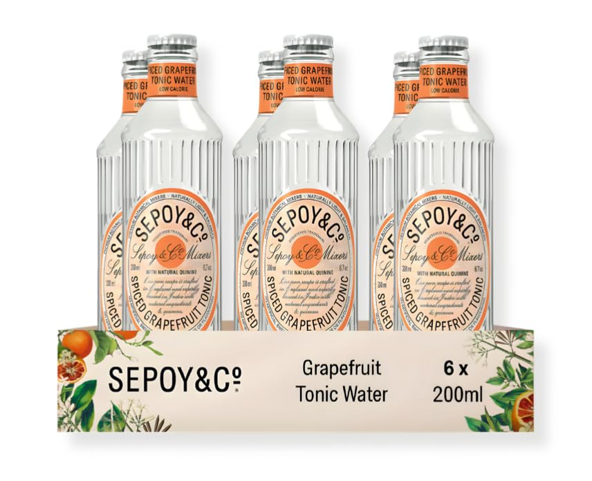 SEPOY & CO. Grapefruit Tonic Water, Premium G&T Mixer, Flavoured Tonic Water, Low Cal, Less Sugar, Sparkling, 100% Natural Ingredients, Pack of 6 X 200ml