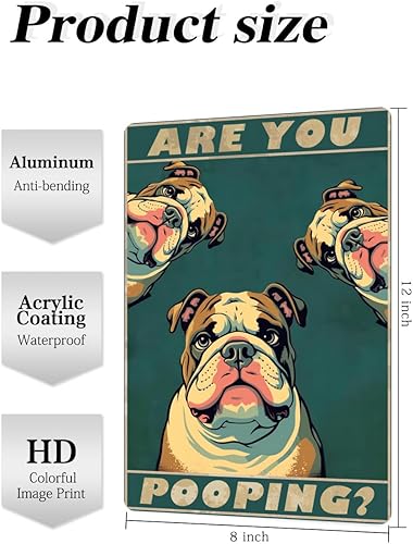 Vista 4 de Letrero de metal con texto en inglés "Bulldog Are You Pooping" (Bulldog Are You Pooping) de aluminio retro para el hogar, granja, jardín, bar, baño
