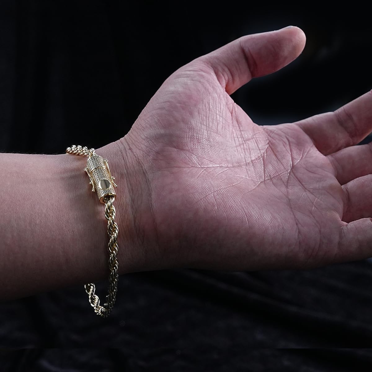 14k Gold Plated 5mm Gold Rope Chain with Artificial Simulated Diamond Clasp Stainless Steel Twist Chain Bracelet Necklace for Men Women 7.5-24 Inches - Image 4