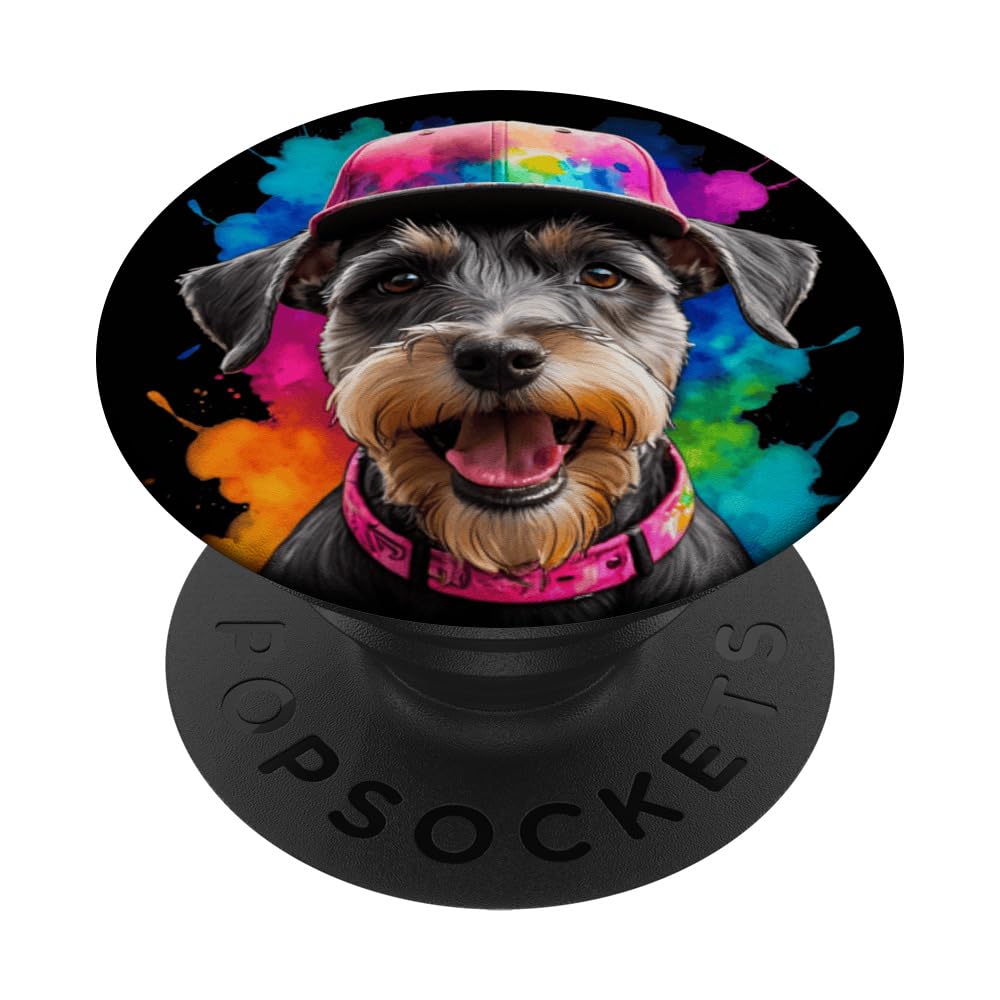Miniature Schnauzer Snapback Cap Mini Dog Print Graphic PopSockets Swappable PopGrip, Black