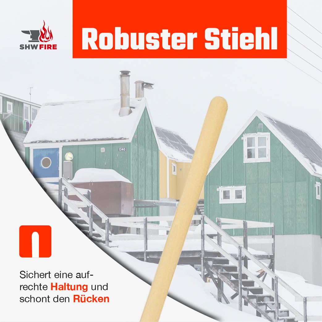 SHW-FIRE | Eisstößer aus Spezialstahl, robuster 130 cm Buchenholzstiel, ergonomisches Design, ideal zum Entfernen von Eis, Schnee & Rückständen auf Einfahrten & Terrassen | Made in Germany