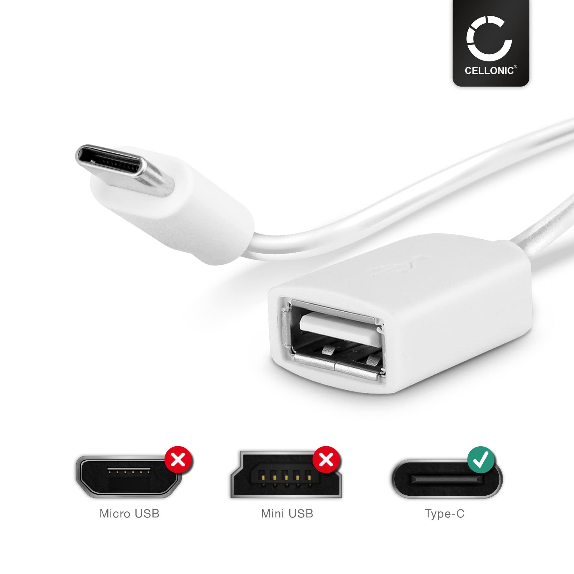 CELLONIC Câble OTG pour Smartphone Compatible avec Adaptateur OTG USB C Type C Câble USB on The Go PVC Noir, Brancher périphériques USB CELLONIC Câble OTG pour Smartphone Compatible avec Adaptateur OTG USB C Type C Câble USB on The Go PVC Noir, Brancher périphériques USB