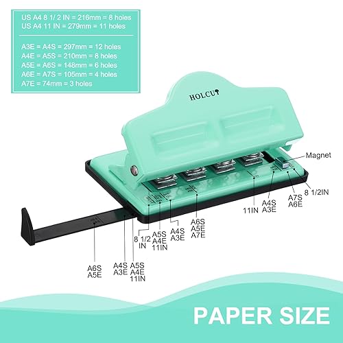 Miniatura 4 de PATIKIL Perforadora de agujeros con forma de hongos, perforadora de papel de 4 agujeros para planificador encuadernado en discos A7A6A5A4A3, álbum