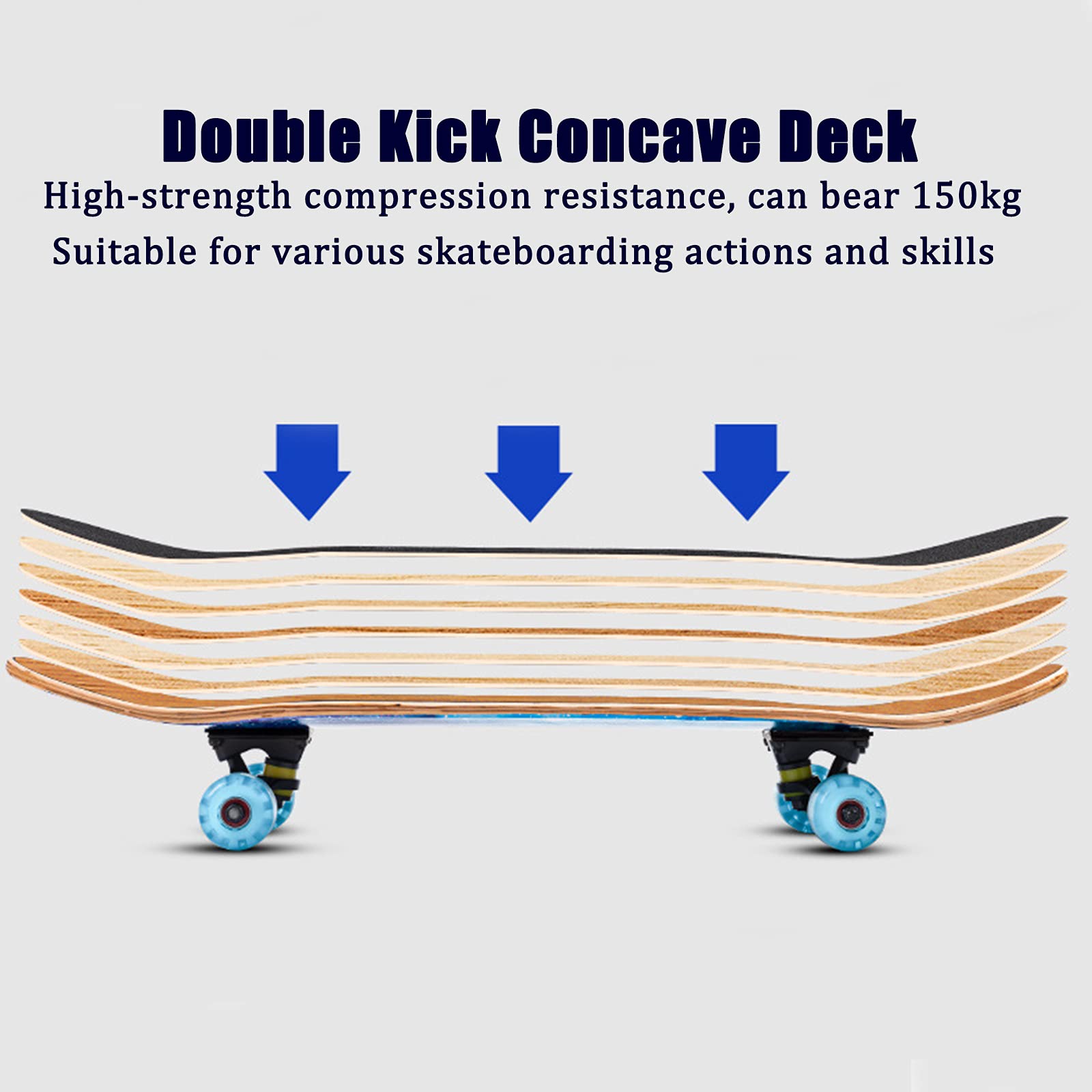 Skateboard per Principianti, Skateboard Completi 31 "x 8" con Ruote Luminose a LED, Skateboard a Doppia Pedana in Acero Canadese a 7 Strati per Bambini, Adolescenti, Adulti