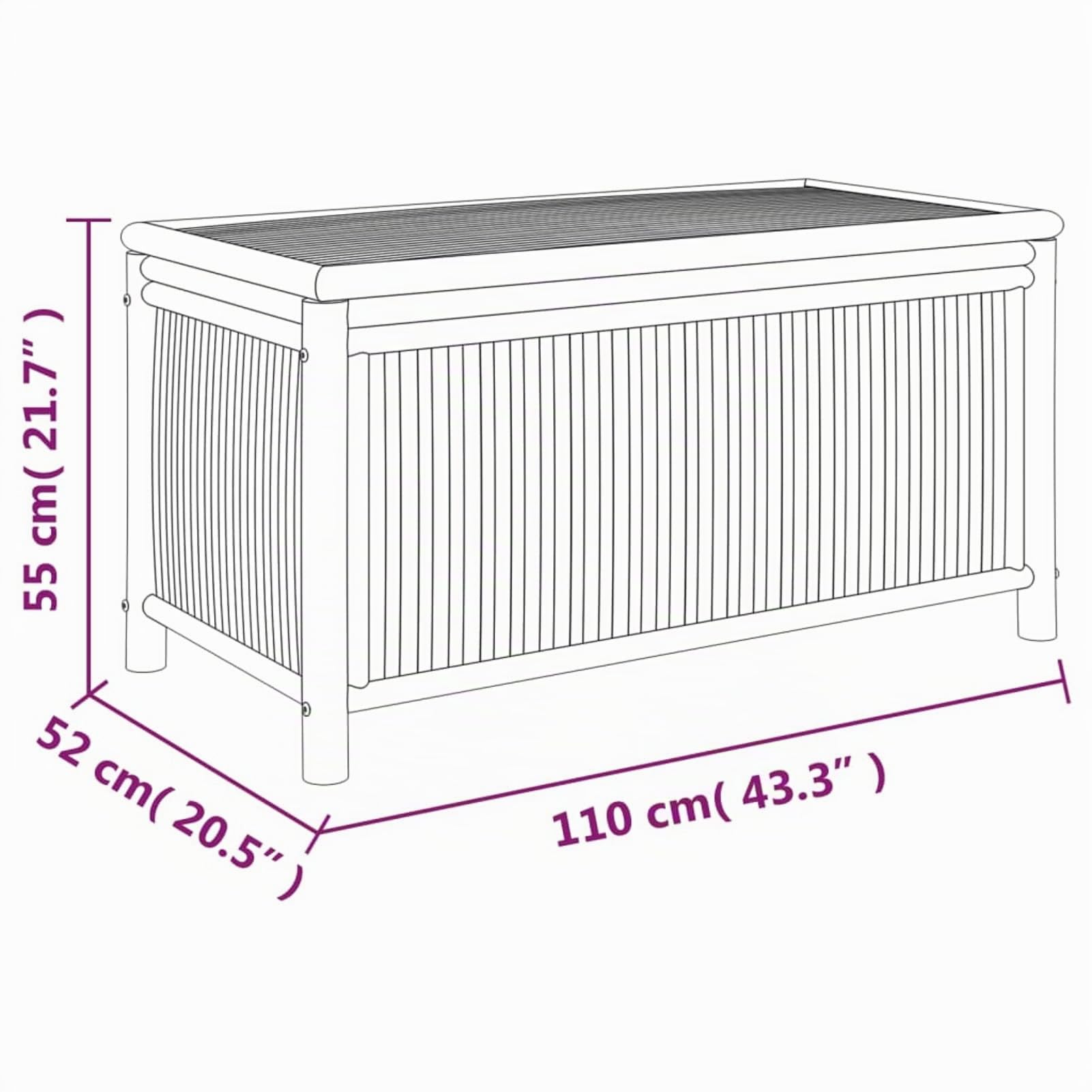 IKAYAA Baúl de Jardín, Arcón Exterior de Bambú, Caja de Almacenamiento con Bolsa Interior Resistente al Agua, Organizador Herramientas, 110 x 52 x 55 cm
