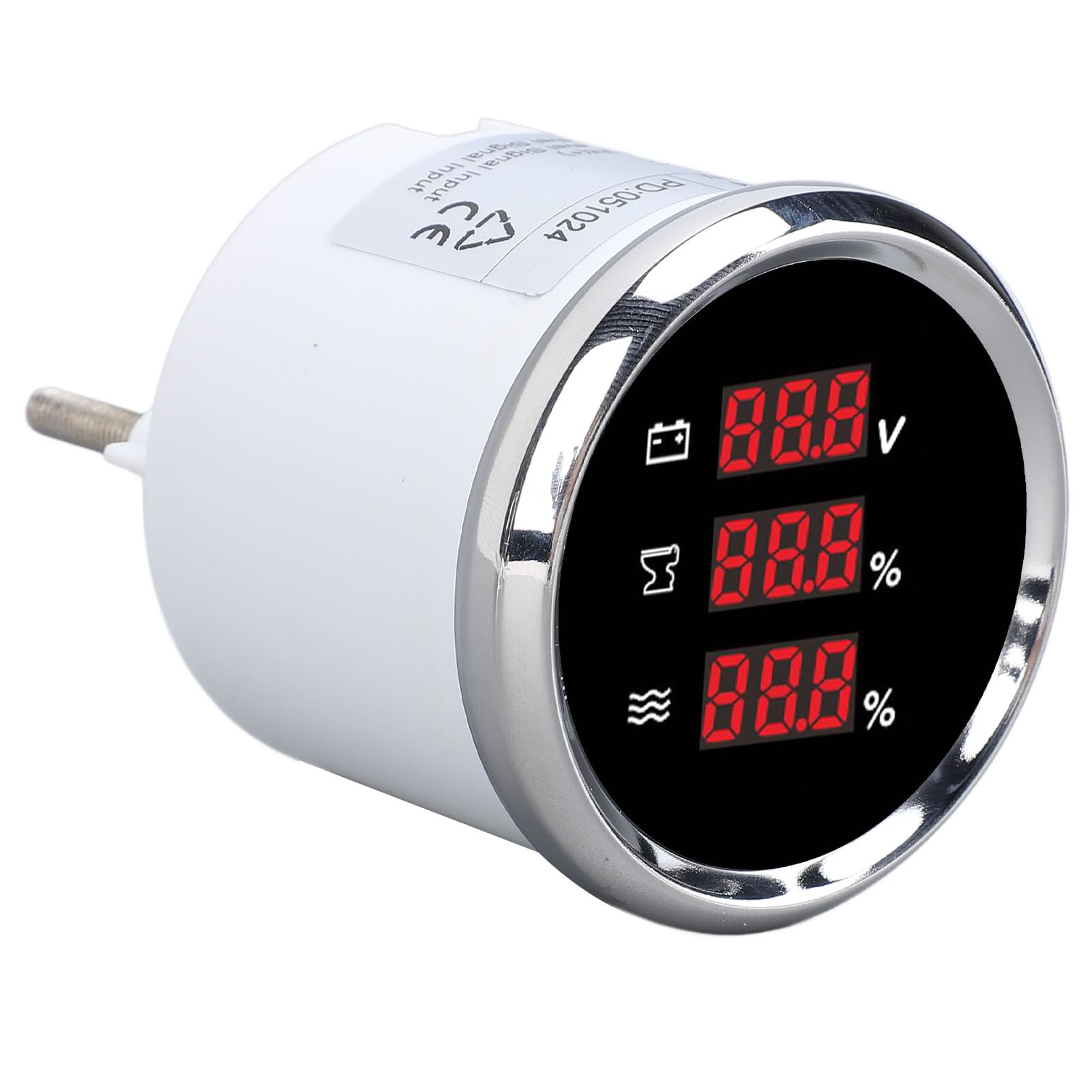 KIMISS Jauge de Niveau d'eau des Eaux Usées, Tension Numérique 52mm, Rétro-éclairage Rouge, Connexion Sécurisée pour Bateau, Yacht, Camping-Car (Cadran Noir Lunette argentée)