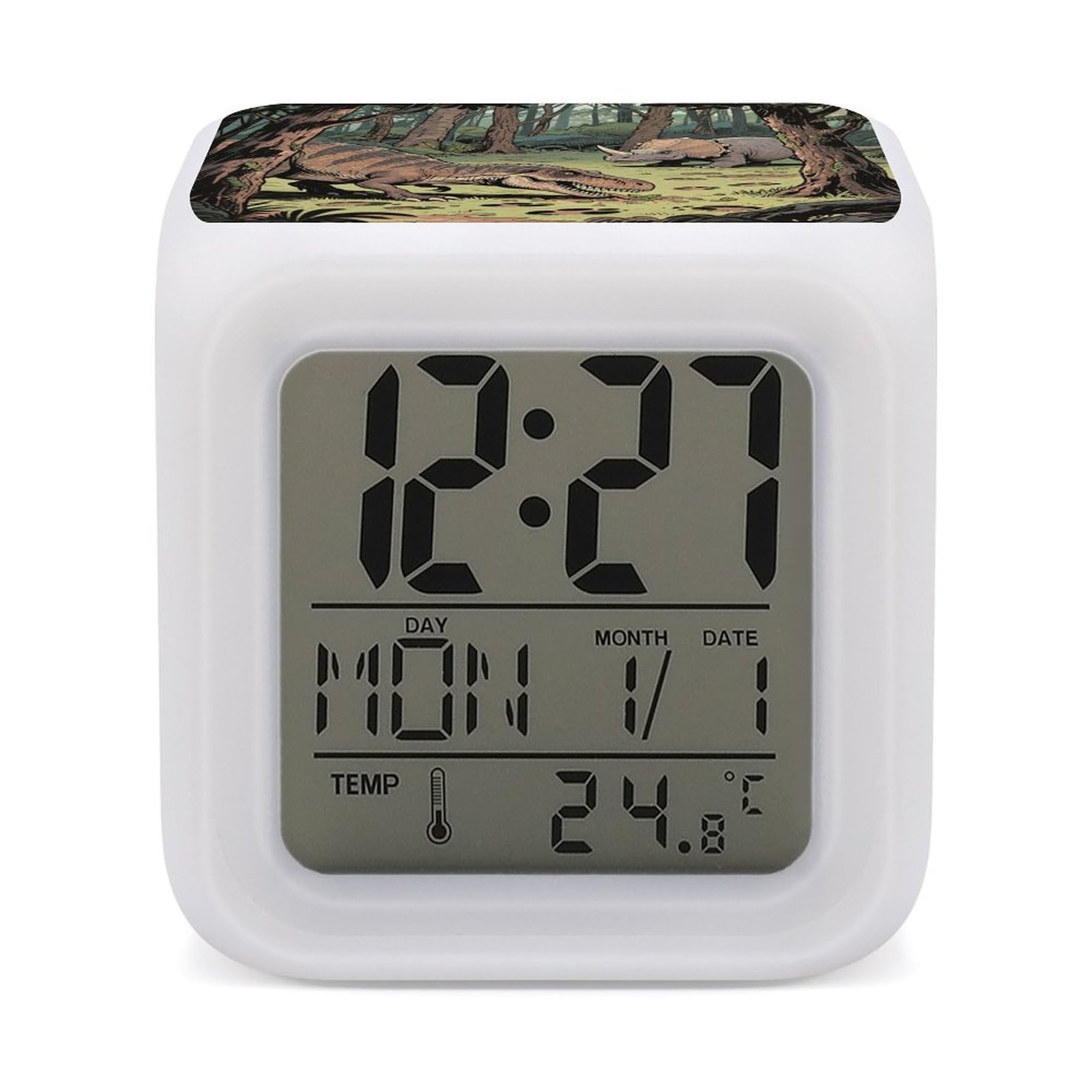 VstaDank Dinosaur Jungle Digital Alarm Clock LED Display Screen Color Change Alarms Clock Smart Alarm Clock Wake Up Digital Clocks with 7 Color Nightlight for Bedroom