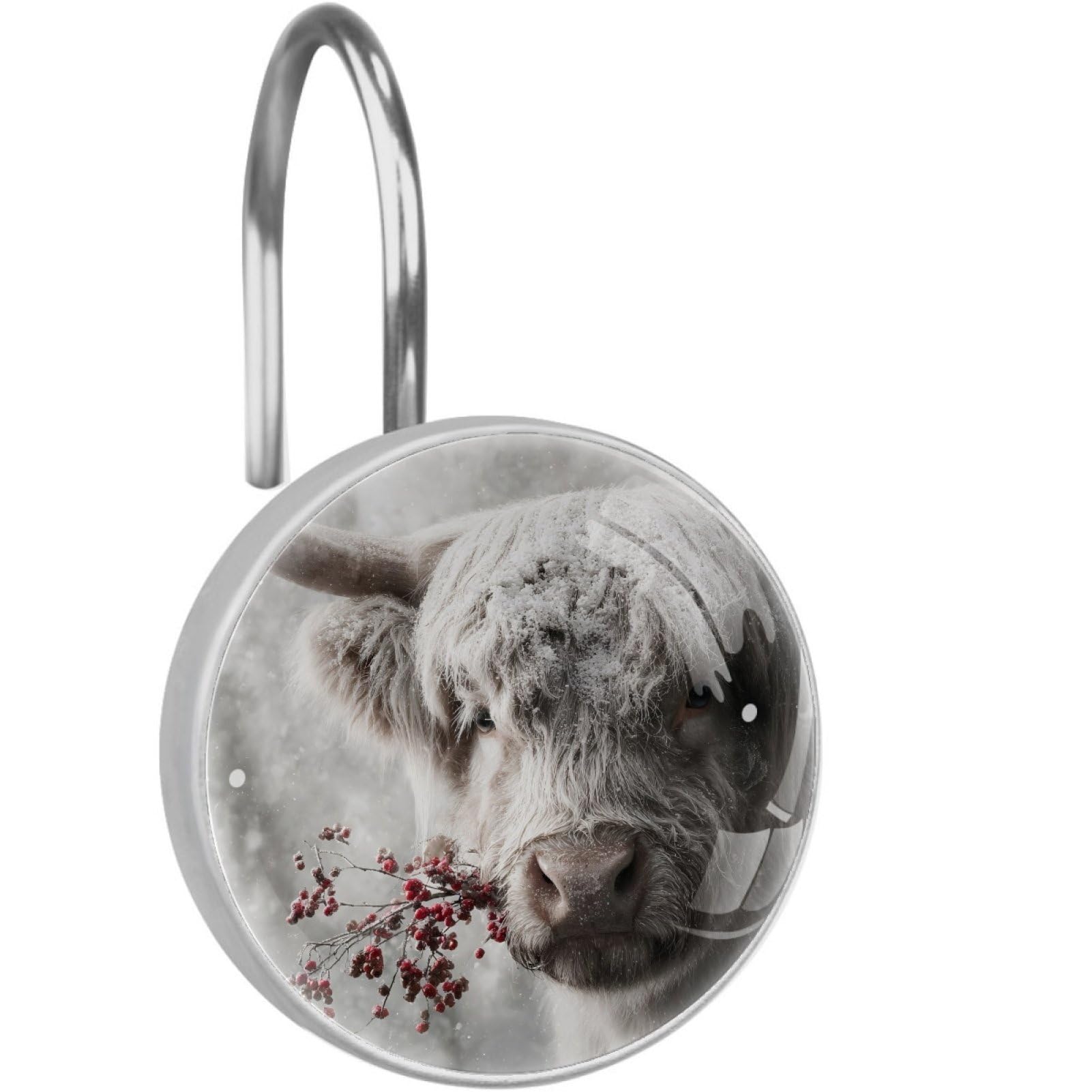 VAPOKF Decorative Shower Curtain Hooks, Snow Highland Cow Rustproof Stainless Steel Shower Curtain Rings for Bathroom, Shower Curtain Hangers for Shower Rod, 12 Pack