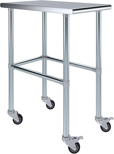Miniatura 7 de AmGood Mesa de trabajo de acero inoxidable, base abierta y ruedas, estación de trabajo, banco de trabajo de metal (base abierta de mesa de trabajo
