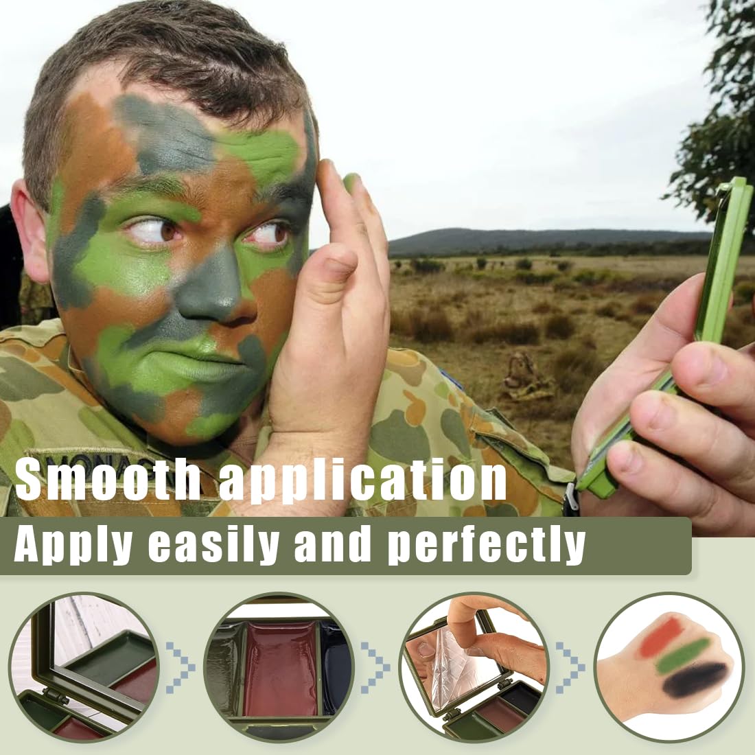 1Pcs Pintura Facial de Camuflaje, Pintura Militar para Mimetización con Espejo Incorporado, Pintura para Cara de las Fuerzas Armadas, para Caza en la Naturaleza (Marrón/Verde/Negro) — view 5